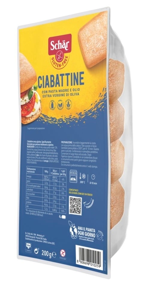 SCHAR CIABATTA PANE 200G S/GL